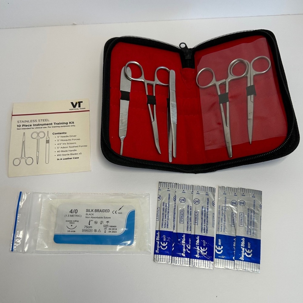 Vertical Think 10 Piece Instrument Training Kit Black New Suture